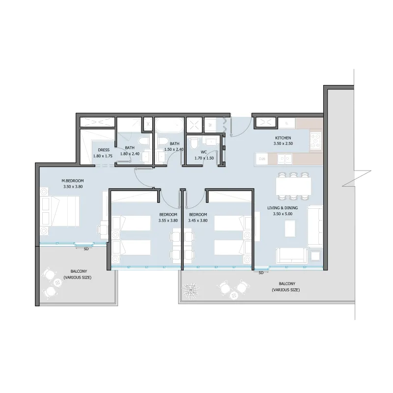 3 bedroom Apartments floor plan at Sila