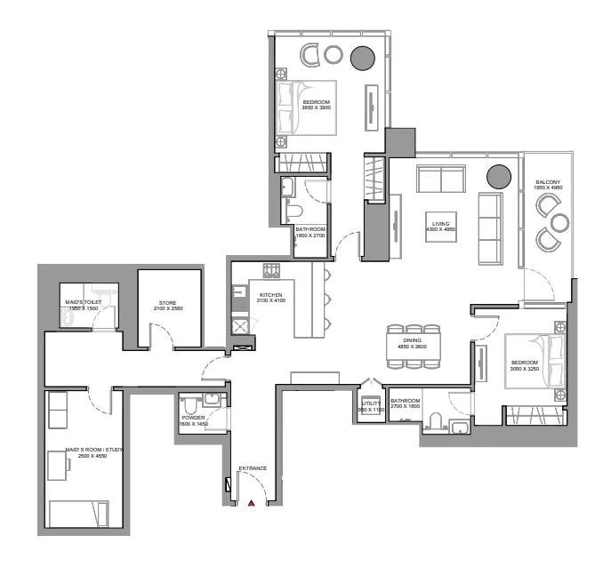 2 bedroom Apartments floor plan at Skyscape