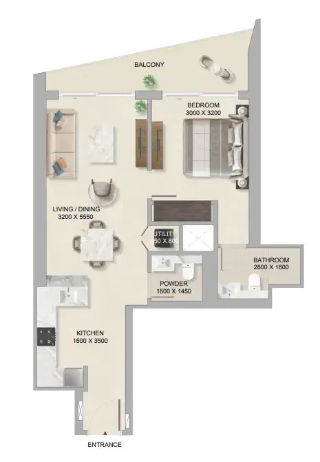 1 bedroom Apartments floor plan at The Tranquil at Sobha Central