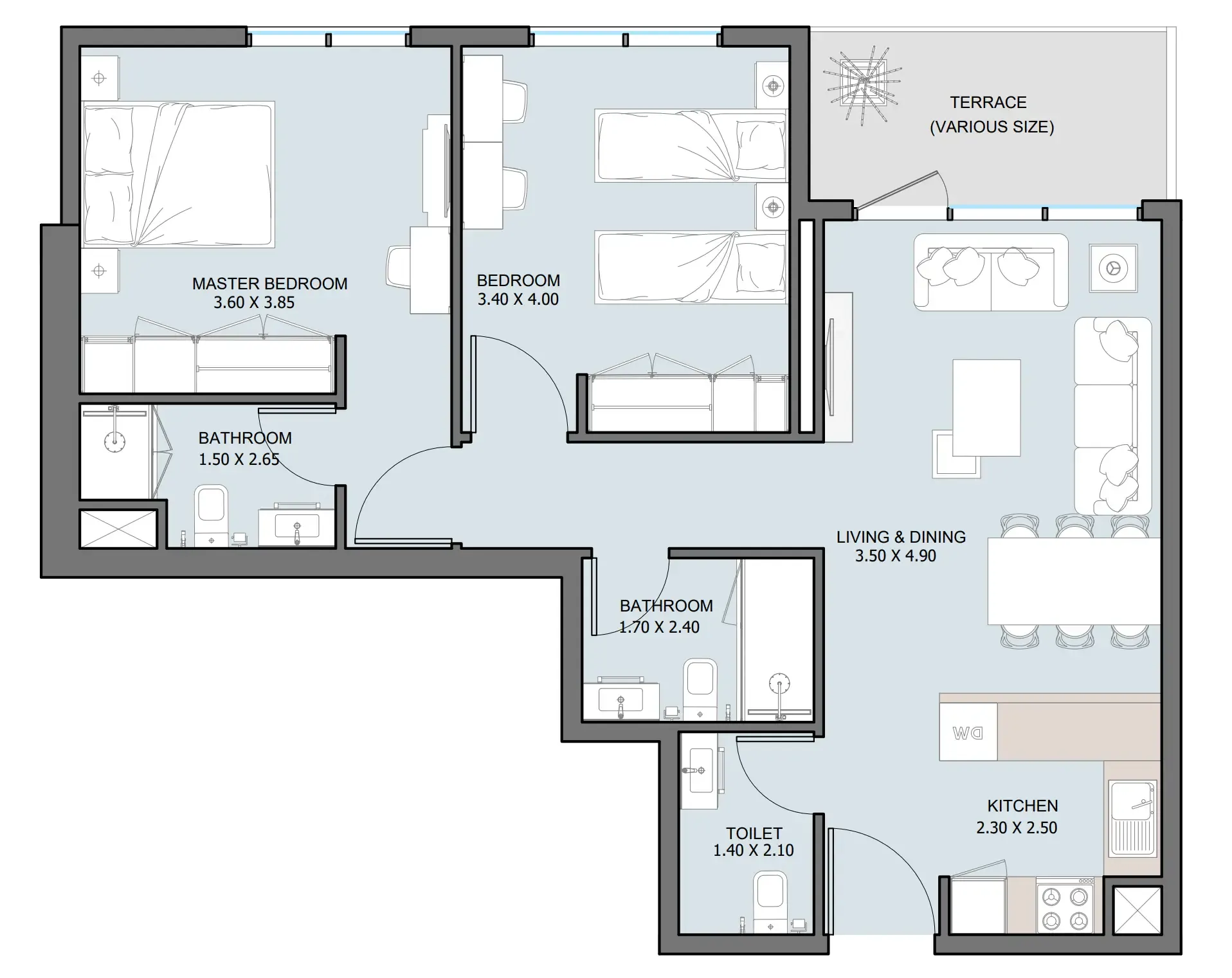 2 bedroom Apartments floor plan at The District