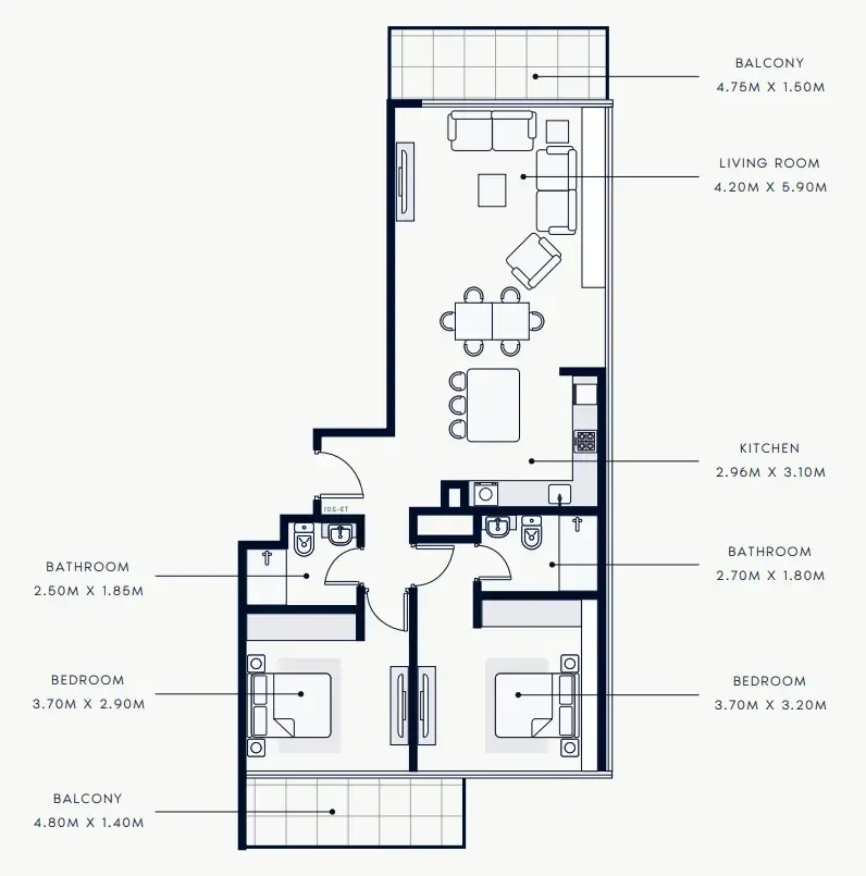2 bedroom Apartments floor plan at Riviera Rêve