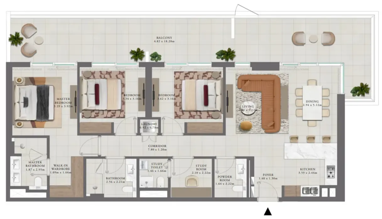 3 bedroom Apartments floor plan at Golf Trails