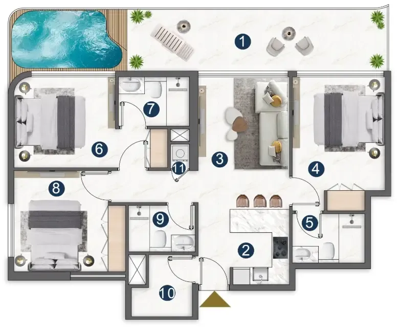 3 bedroom Penthouse floor plan at Voxa Pantheon