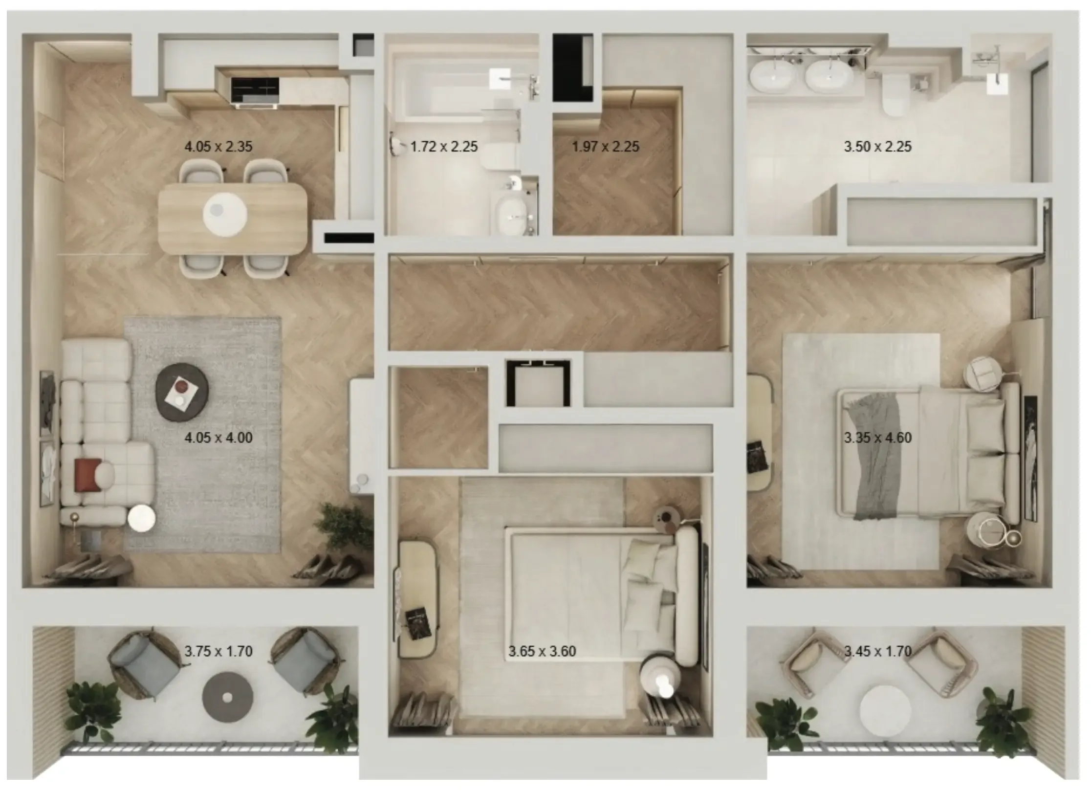 2 bedroom Apartments floor plan at Arisha Terraces