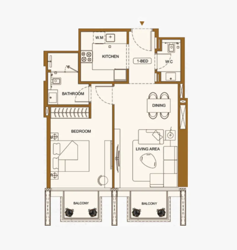 1 bedroom Apartments floor plan at Binghatti Luxuria