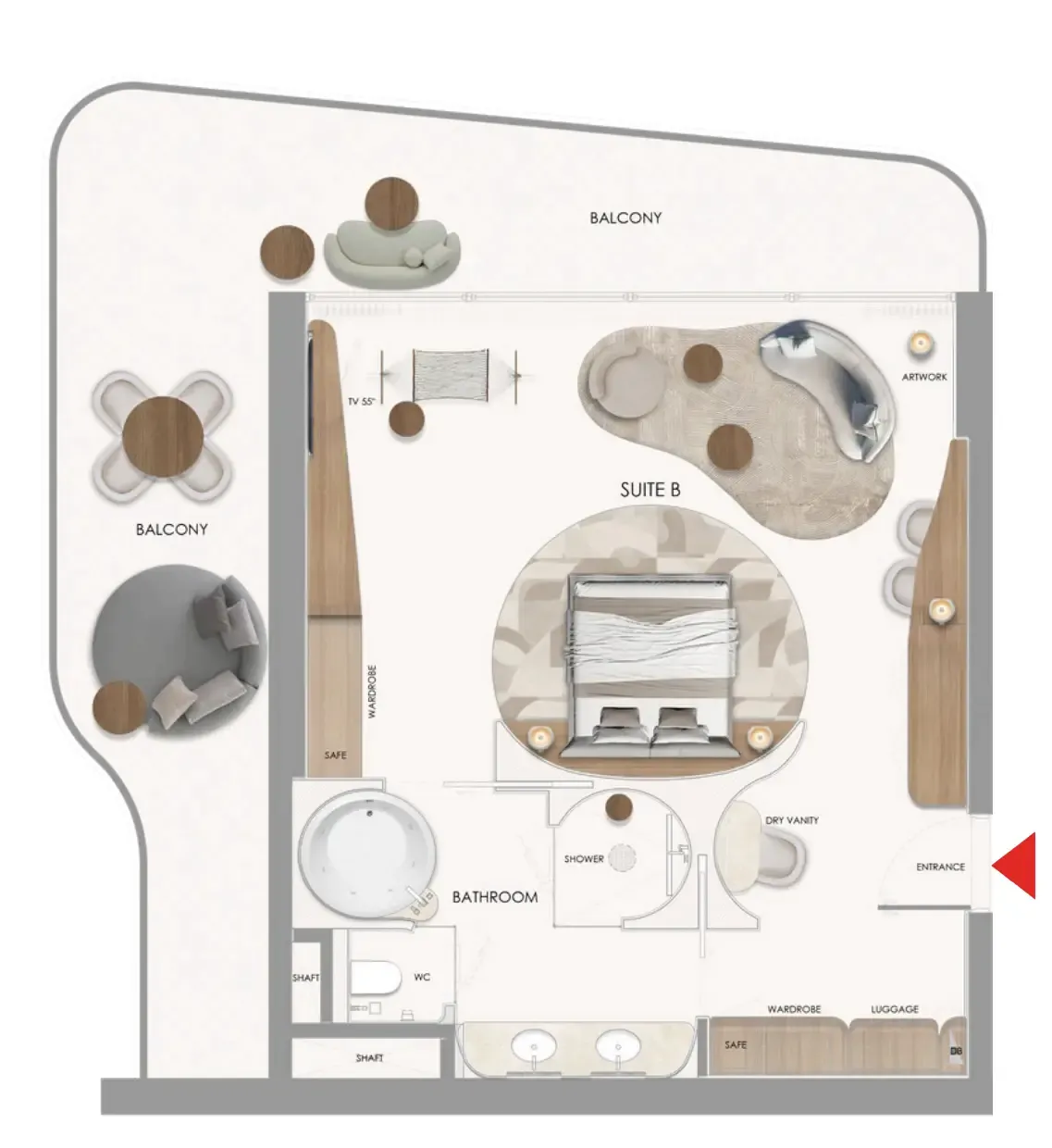 1 bedroom Hotel Apartments floor plan at The Unexpected Al Marjan Island Hotel and Residence