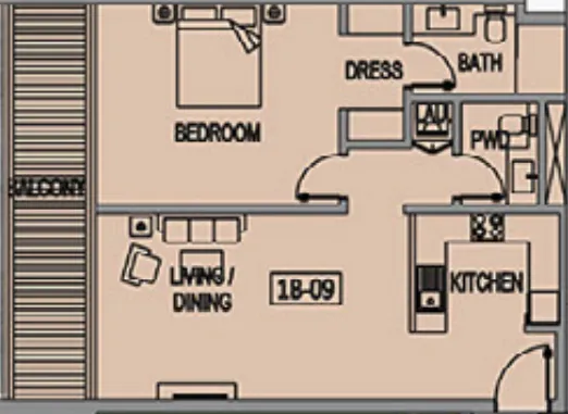 1 bedroom Apartments floor plan at Jade Tower