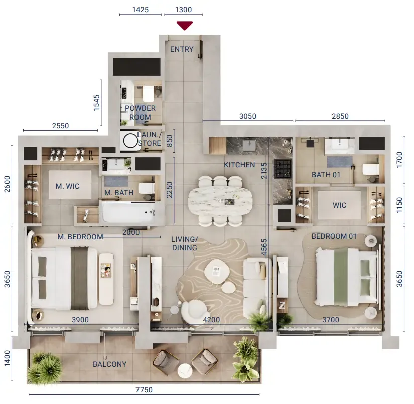 2 bedroom Apartments floor plan at Mirdad