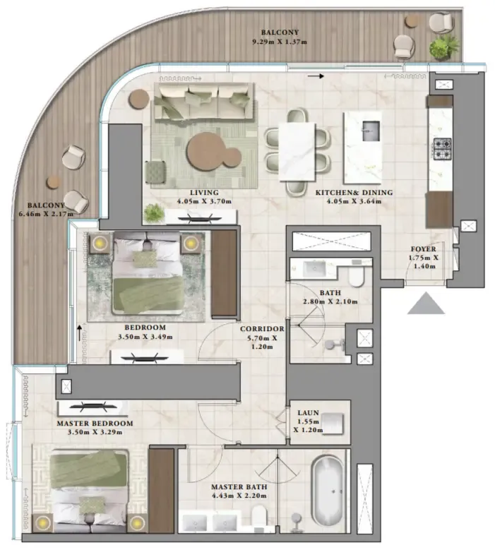 2 bedroom Apartments floor plan at Avarra by Palace