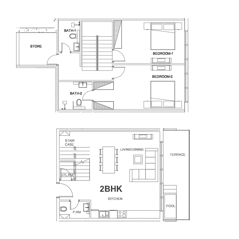 2 bedroom Duplex floor plan at Villa Del Arte