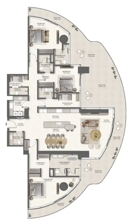 3 bedroom Apartments floor plan at Jumeirah Residences at Al Maryah Island