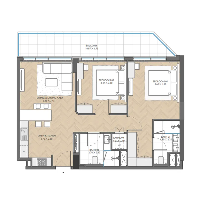 2 bedroom Apartments floor plan at The Collective