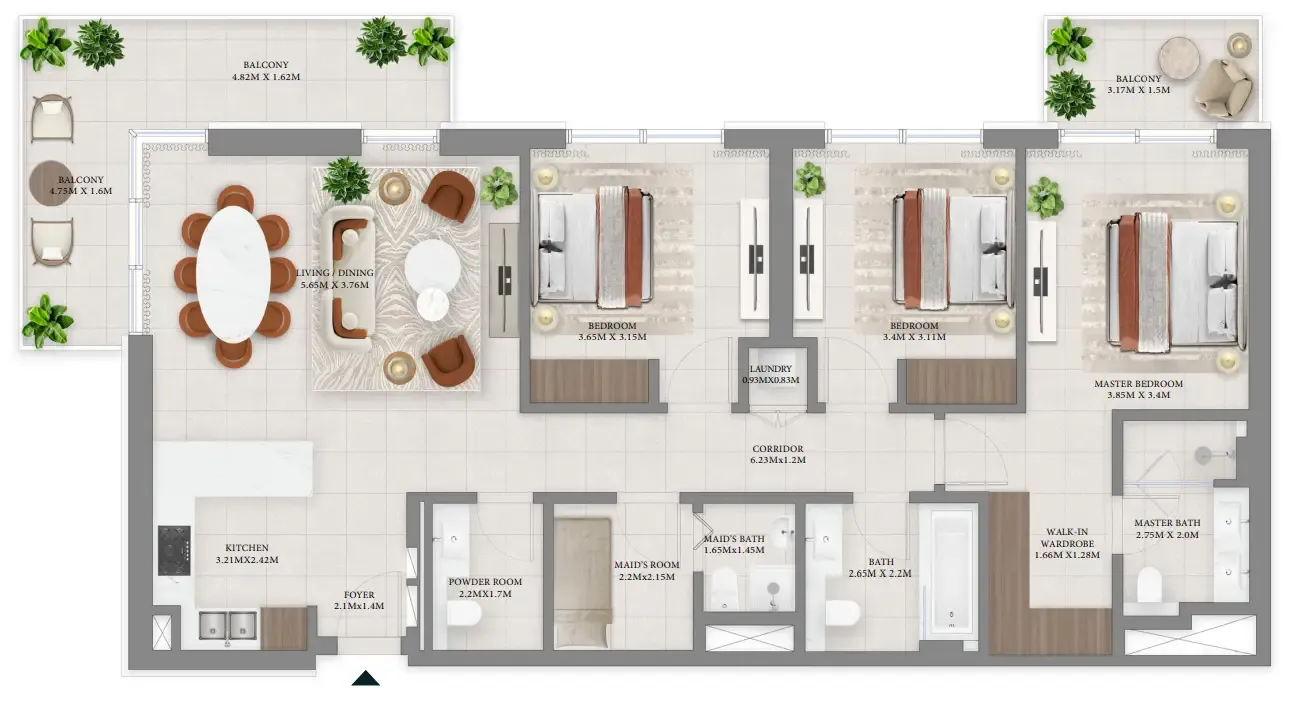 3 bedroom Apartments floor plan at Vida Residences Hillside