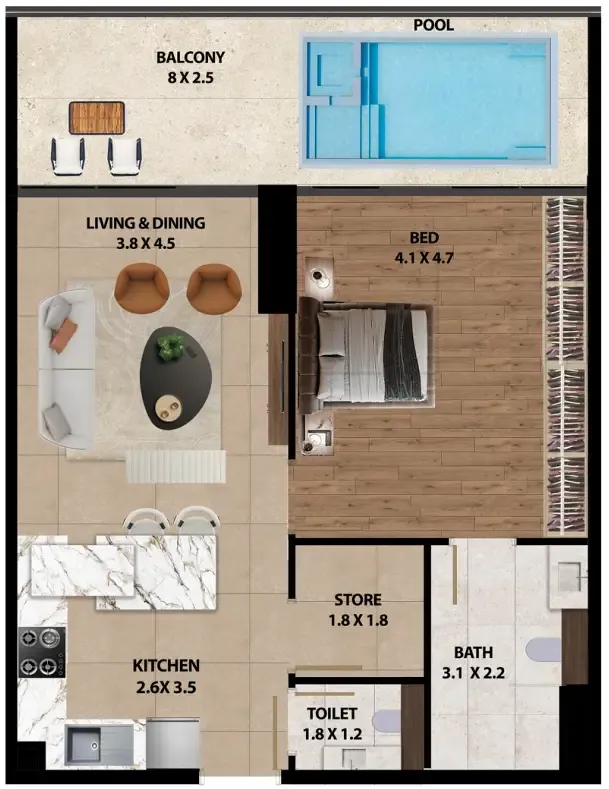 1 bedroom Apartments floor plan at Marquis One
