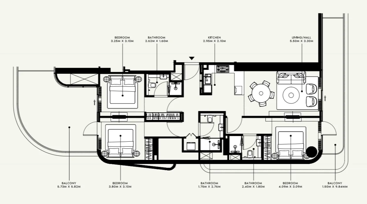 3 bedroom Apartments floor plan at Azizi Ruby
