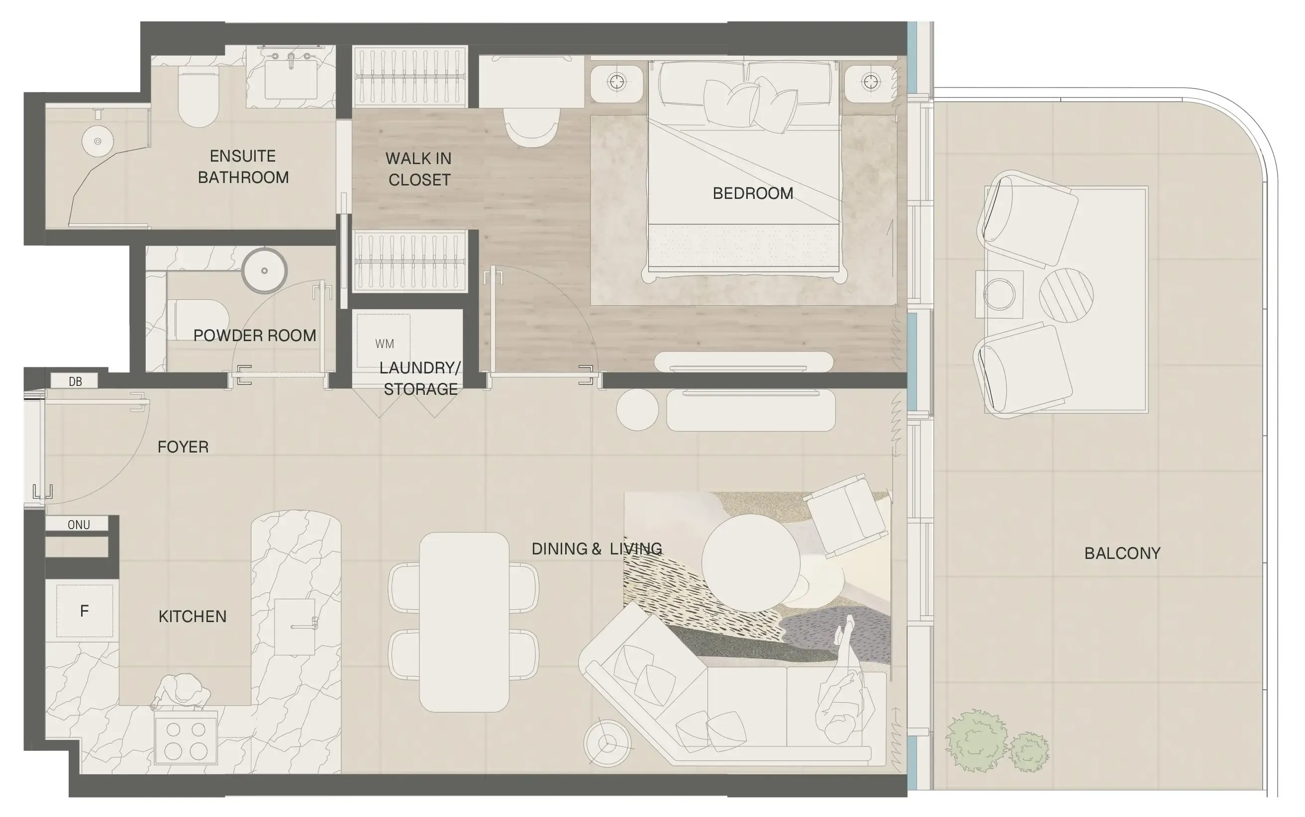 1 bedroom Apartments floor plan at Mondrian Phases 1 and 2