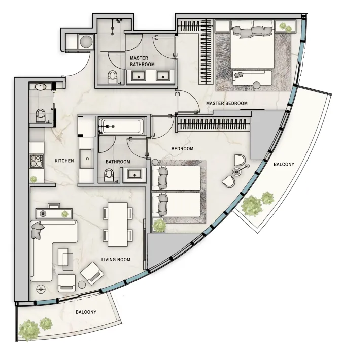 2 bedroom Apartments floor plan at The Biltmore Residences Sufouh