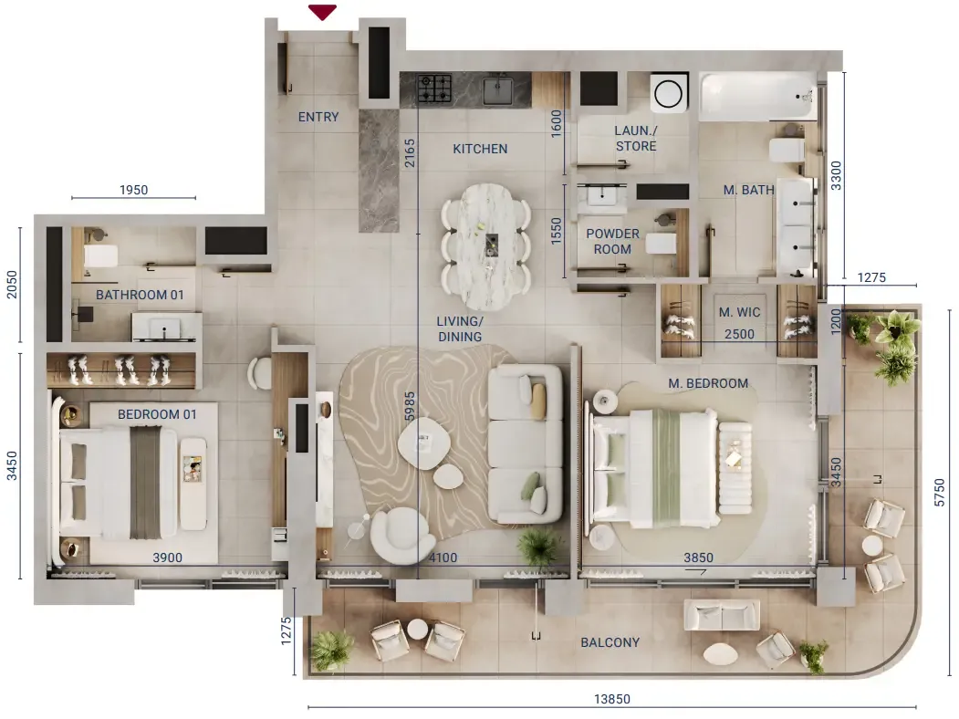 2 bedroom Apartments floor plan at Mirdad