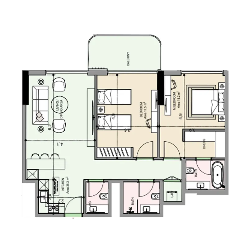 2 bedroom Apartments floor plan at Edgewater Residences 1, 2 and 3