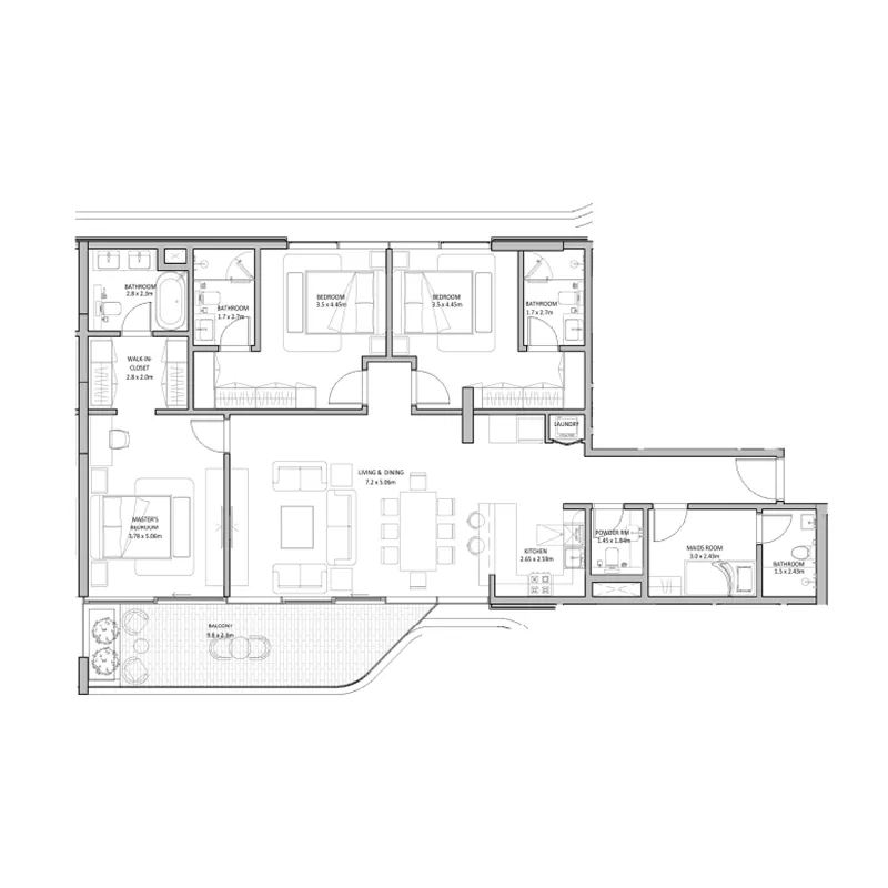 2 bedroom Apartments floor plan at The Blue Beach Residence