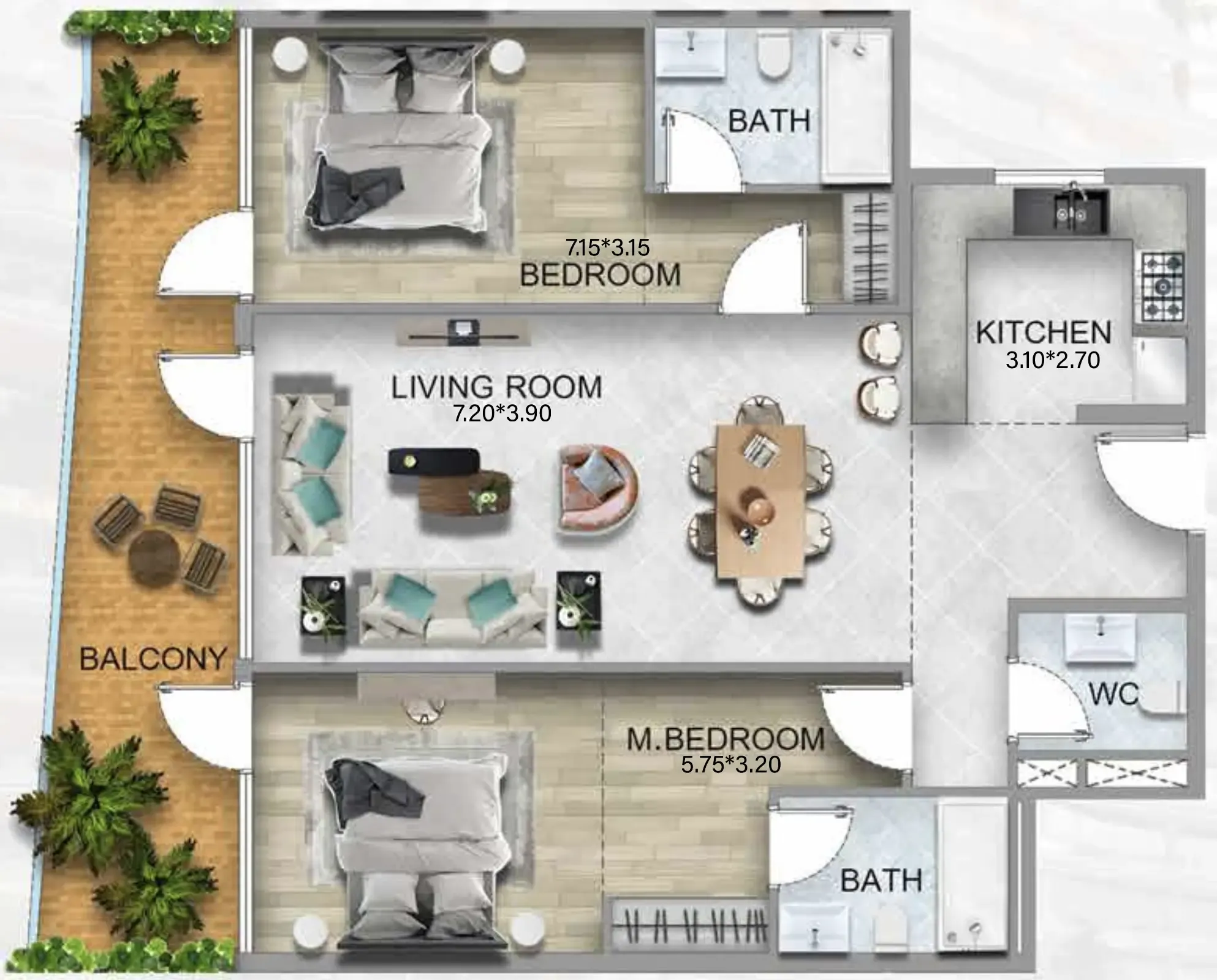 2 bedroom Apartments floor plan at 311 Boulevard
