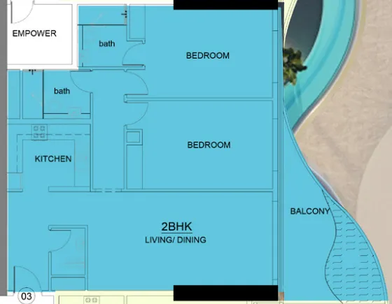 2 bedroom Apartments floor plan at Volga Tower
