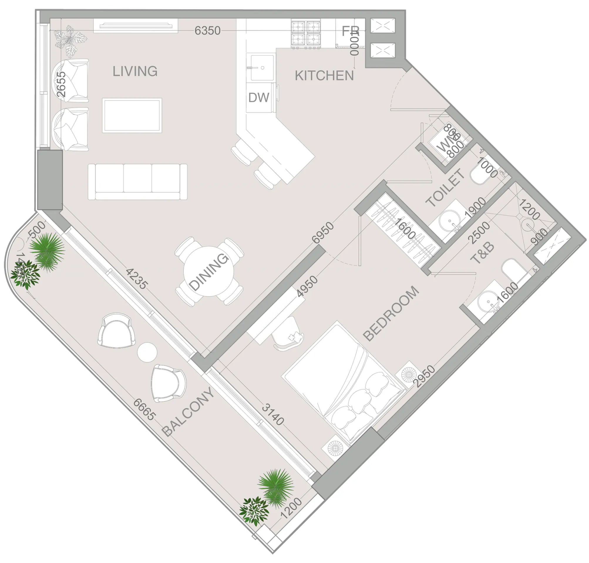 1 bedroom Apartments floor plan at VERDAN1A 4