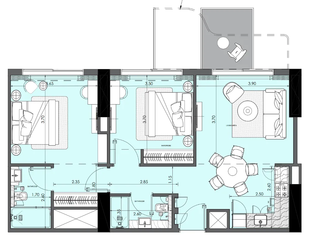 2 bedroom Apartments floor plan at Azizi Wasel