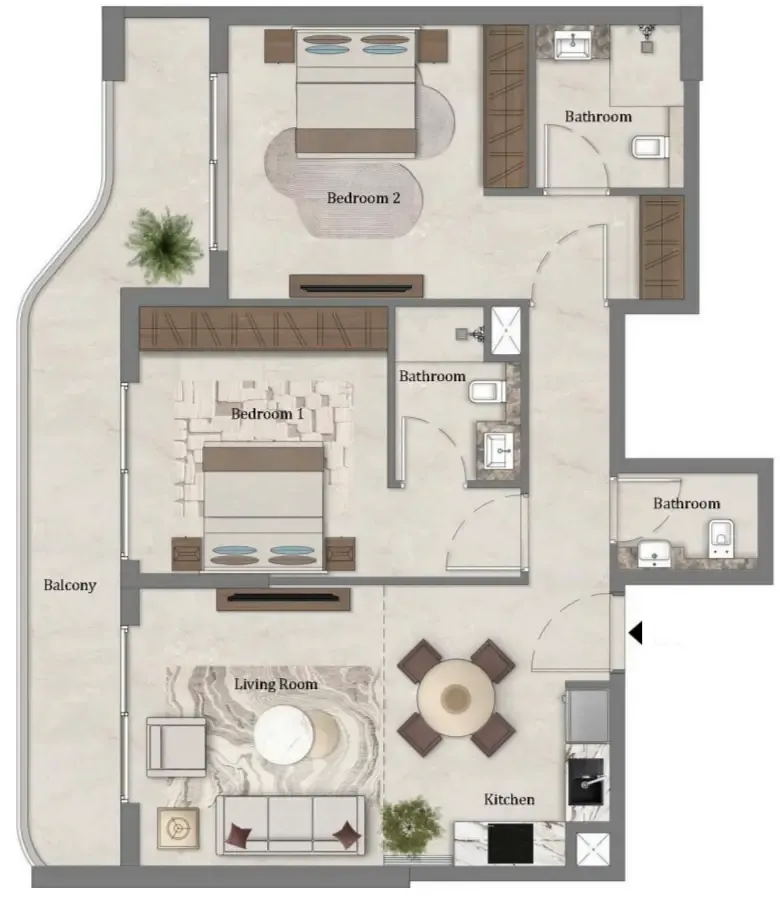 2 bedroom Apartments floor plan at Mirari Lagoon by Zoya