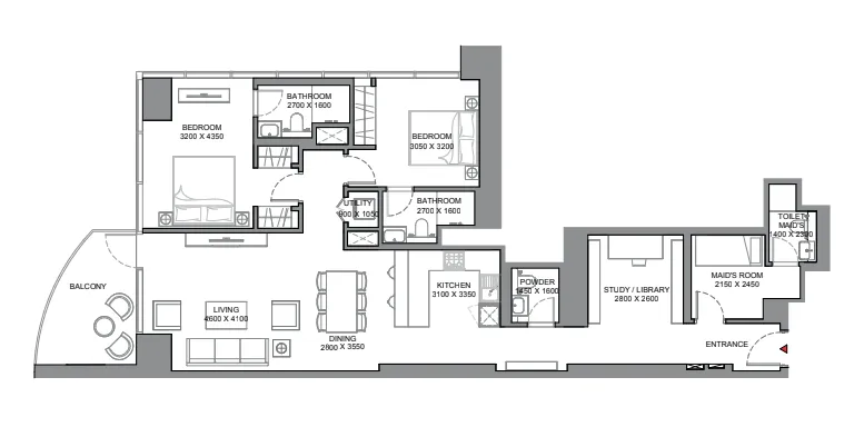 2 bedroom Apartments floor plan at Skyscape