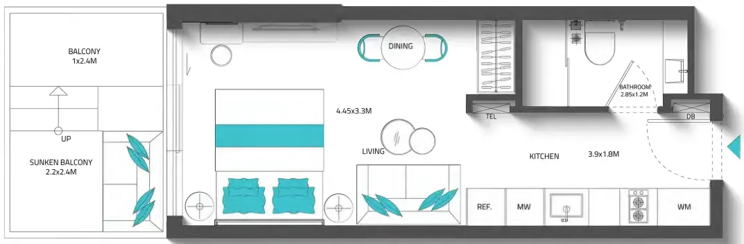 0 bedroom Apartments floor plan at Reef 996