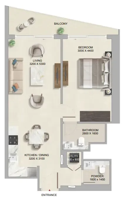 1 bedroom Apartments floor plan at The Tranquil at Sobha Central