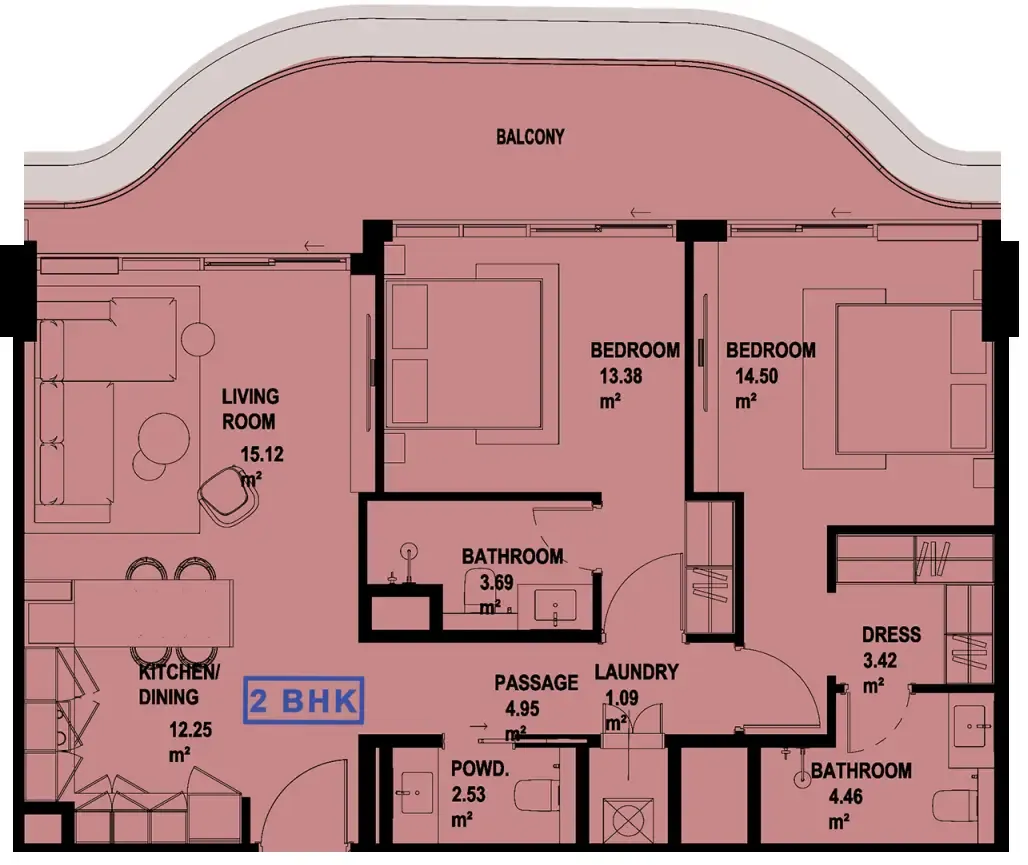 2 bedroom Apartments floor plan at Marquis Horizon