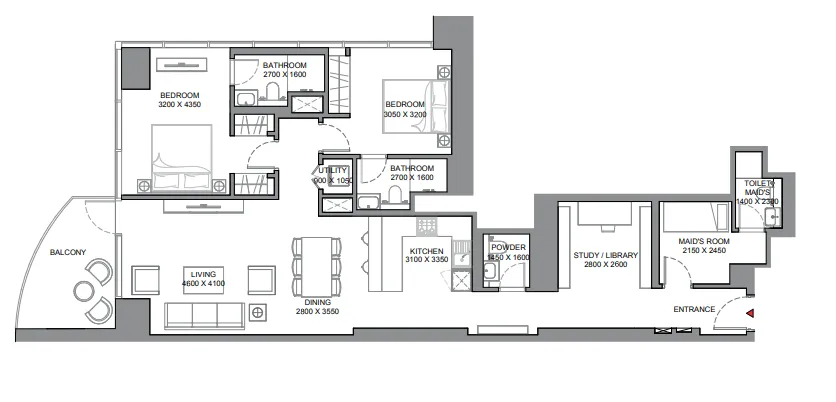 2 bedroom Apartments floor plan at Skyscape