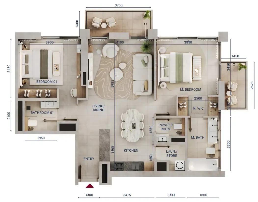 2 bedroom Apartments floor plan at Mirdad