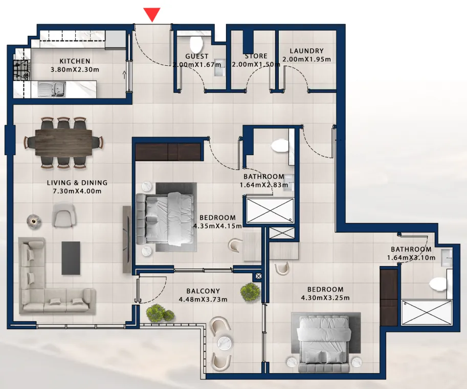 2 bedroom Apartments floor plan at Asayel Avenue