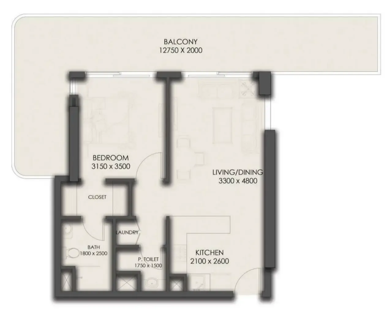 1 bedroom Apartments floor plan at Park Residency