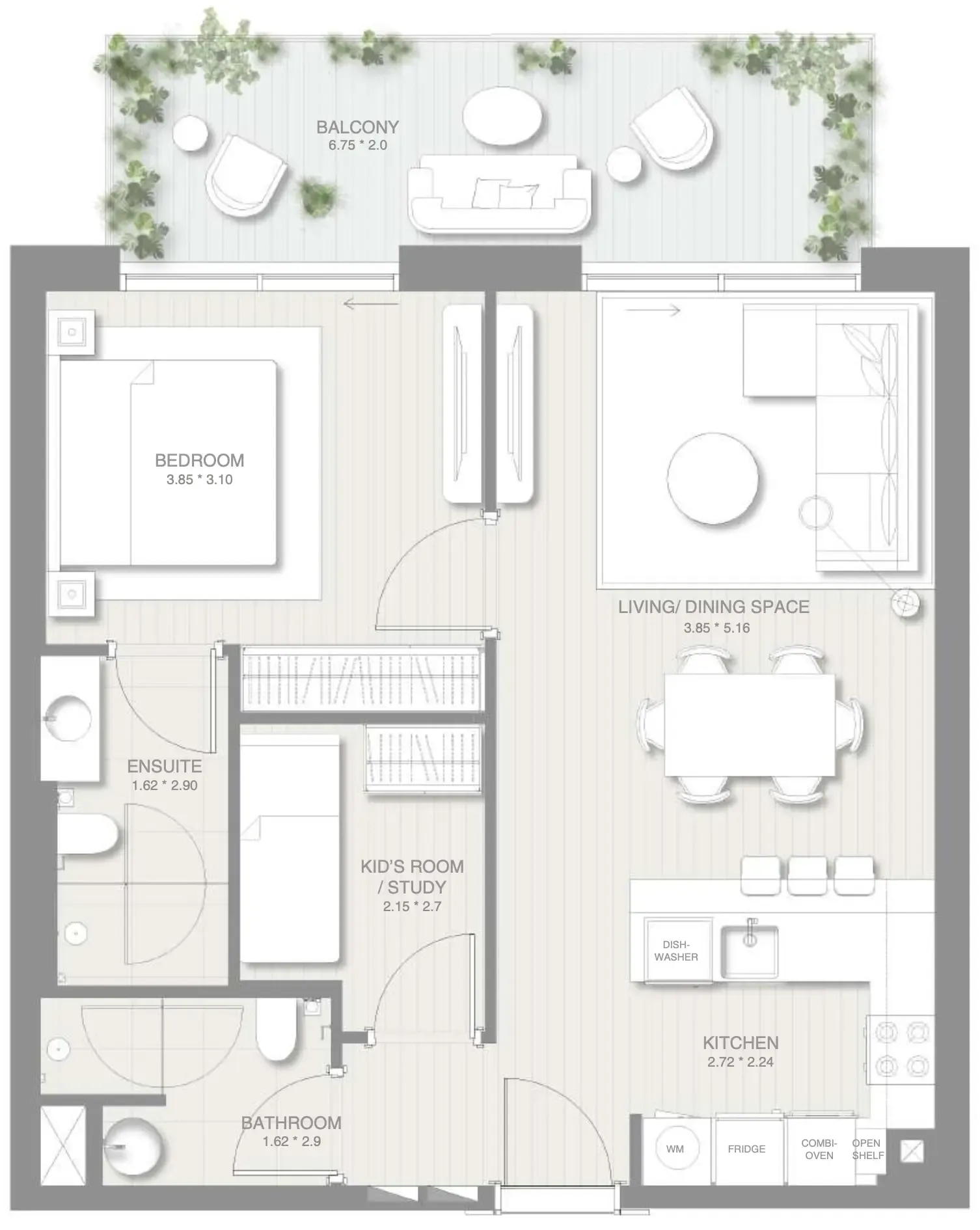 1.5 bedroom Apartments floor plan at Sol Levante