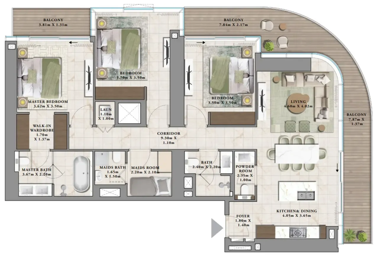 3 bedroom Apartments floor plan at Avarra by Palace
