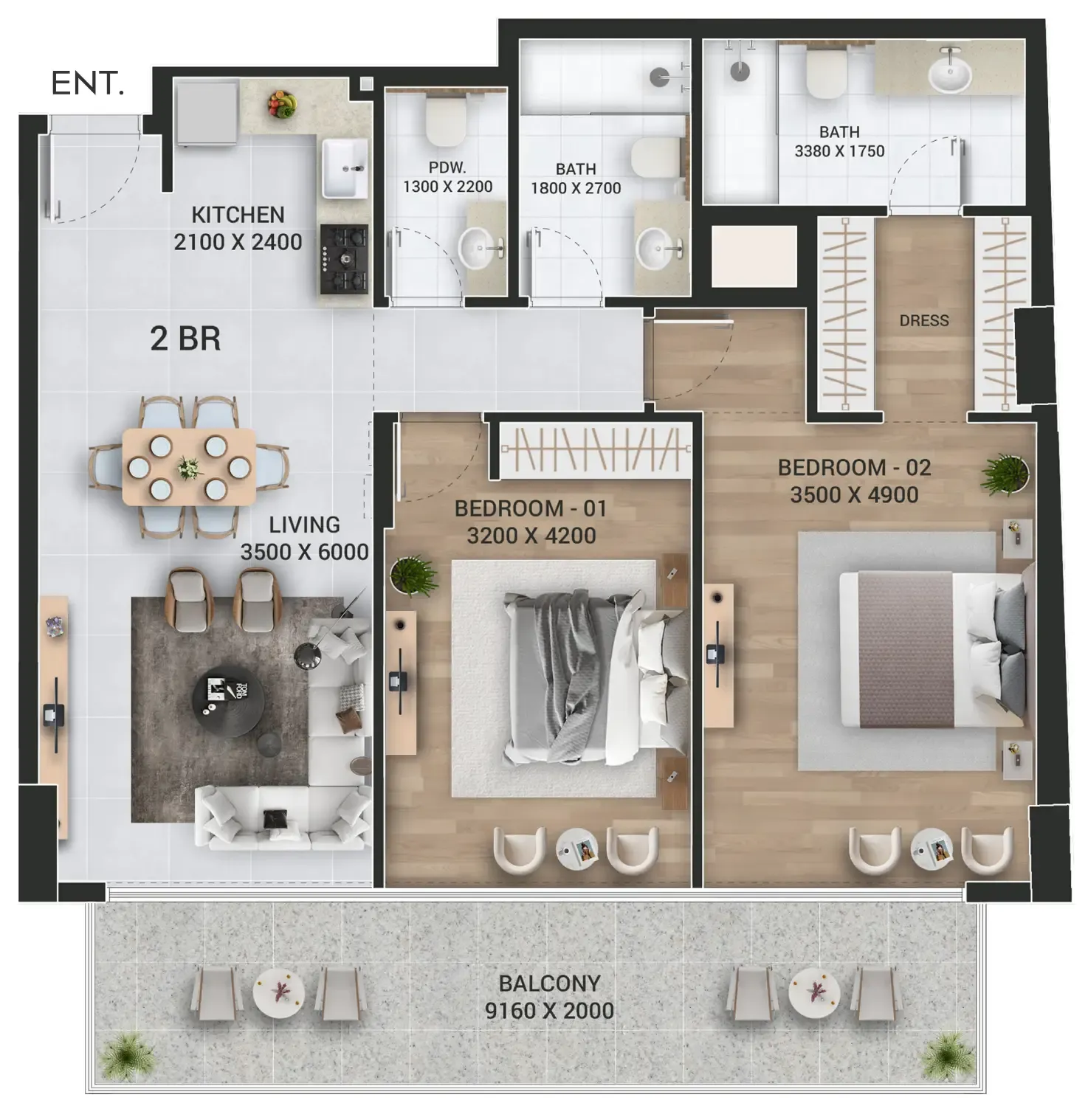 2 bedroom Apartments floor plan at Empire Jebel Ali
