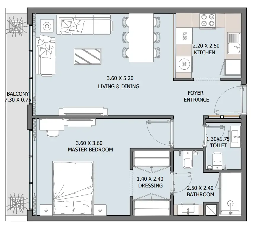 1 bedroom Apartments floor plan at Oceana