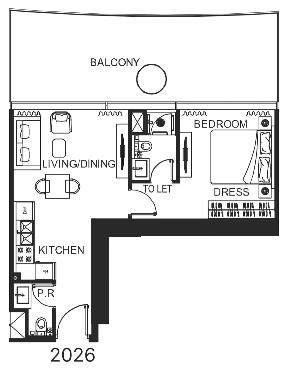 1 bedroom Apartments floor plan at The WOW Tower