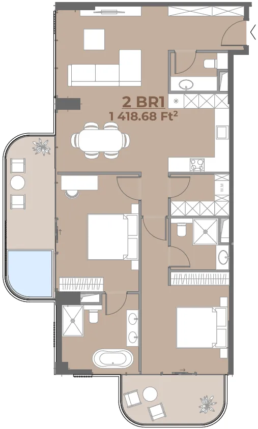 2.5 bedroom Apartments floor plan at House of WELL