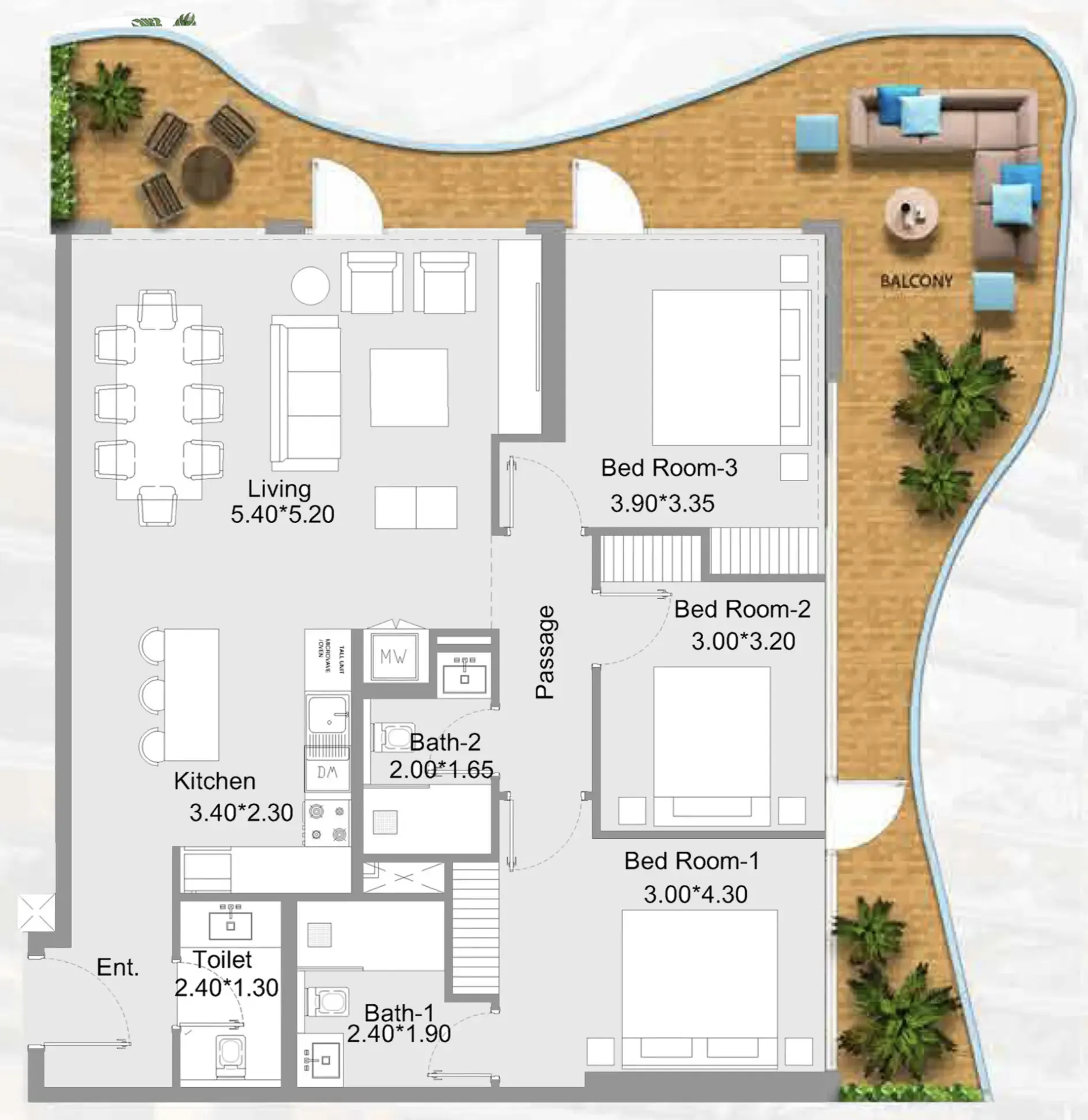 3 bedroom Apartments floor plan at 311 Boulevard