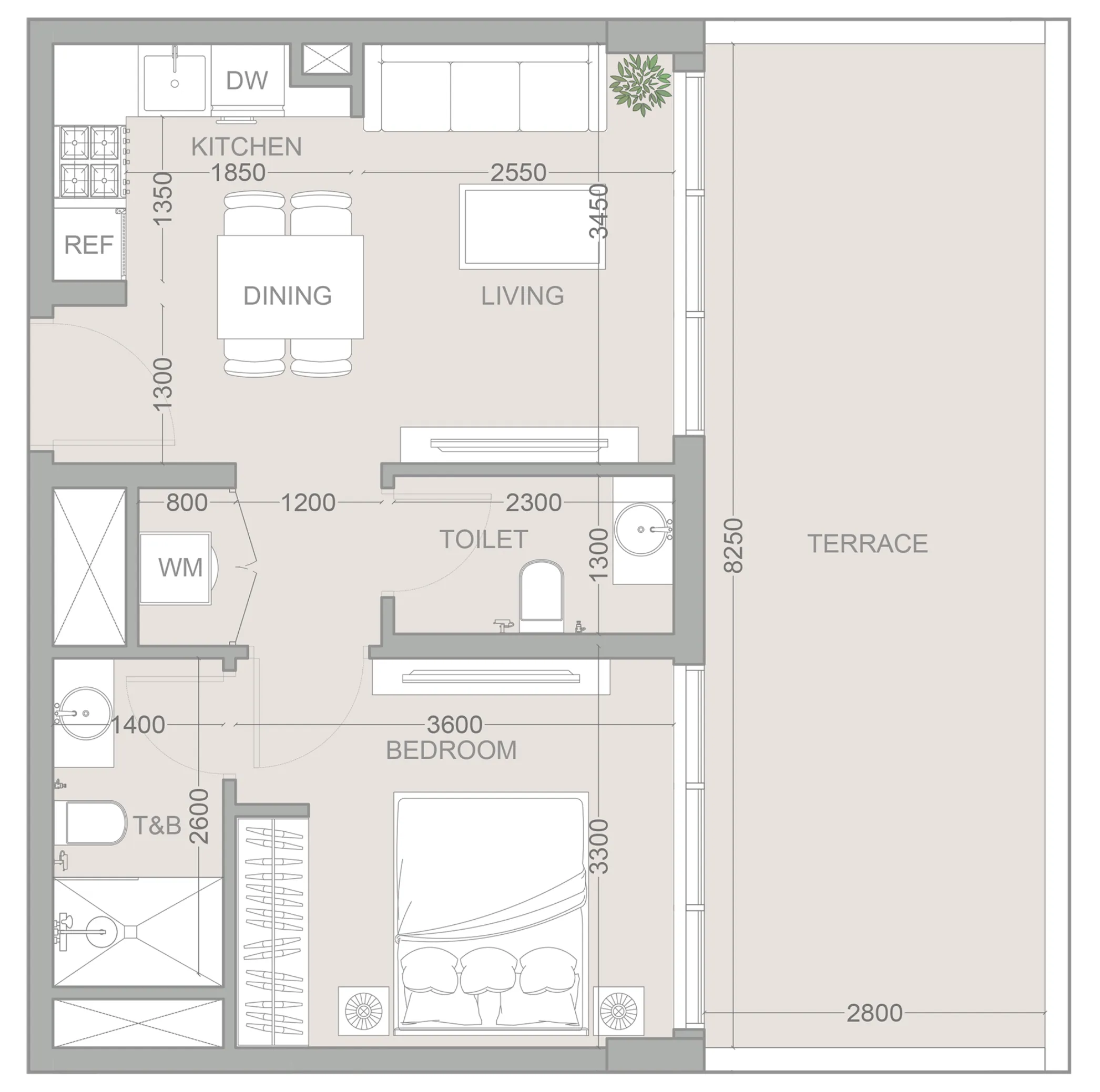 1 bedroom Apartments floor plan at 1WOOD Residence 2