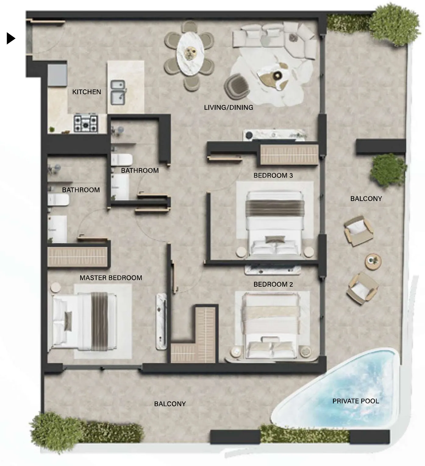 3 bedroom Apartments floor plan at Weybridge Gardens 5