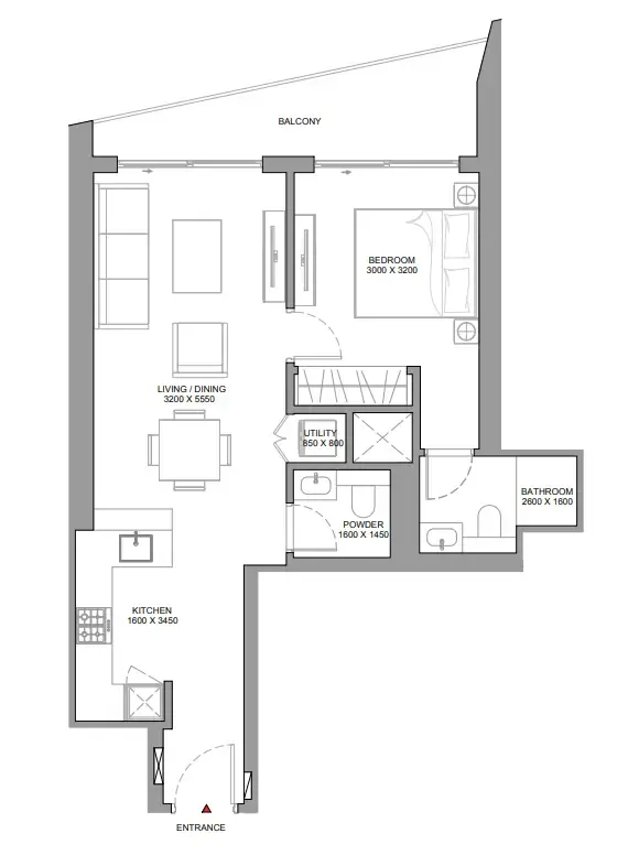 1 bedroom Apartments floor plan at The Serene at Sobha Central