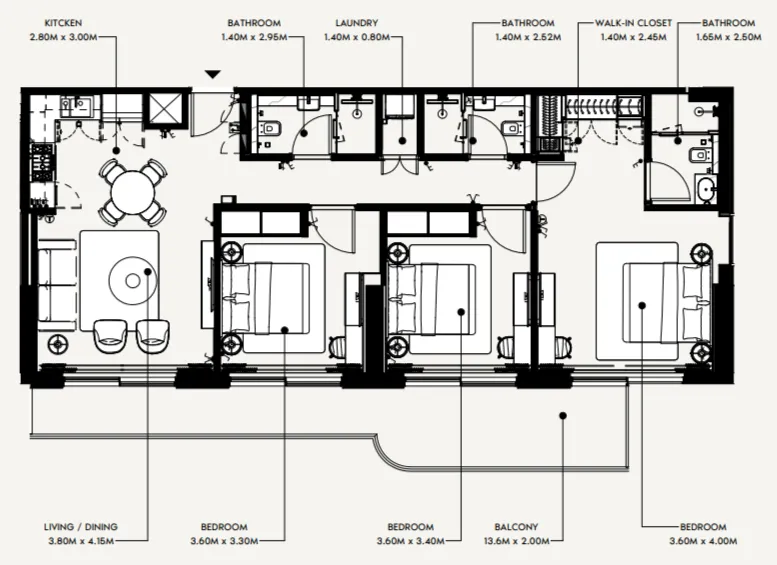3 bedroom Apartments floor plan at Azizi Wasel