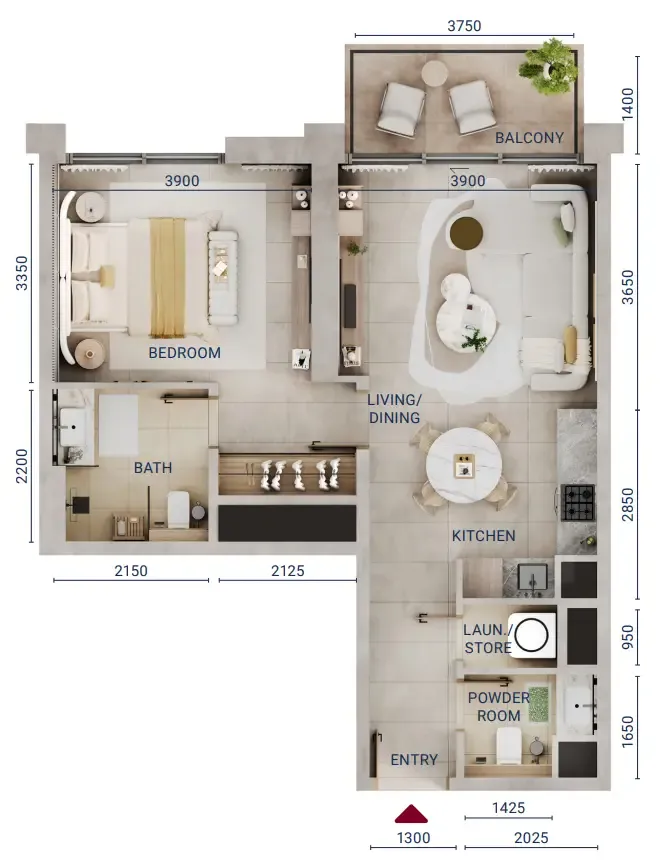 1 bedroom Apartments floor plan at Mirdad