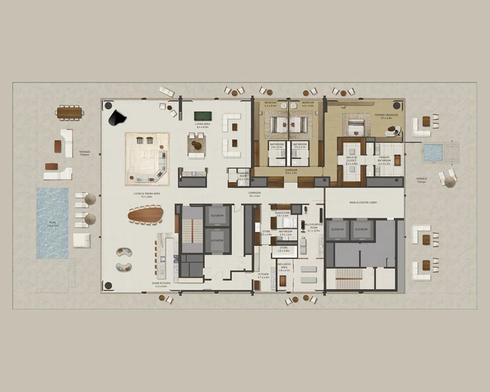 3.5 bedroom Penthouse floor plan at Nobu Residences Abu Dhabi